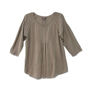 J Jill Linen Blend Tunic Top Beige Small Lace & Pleats Boho